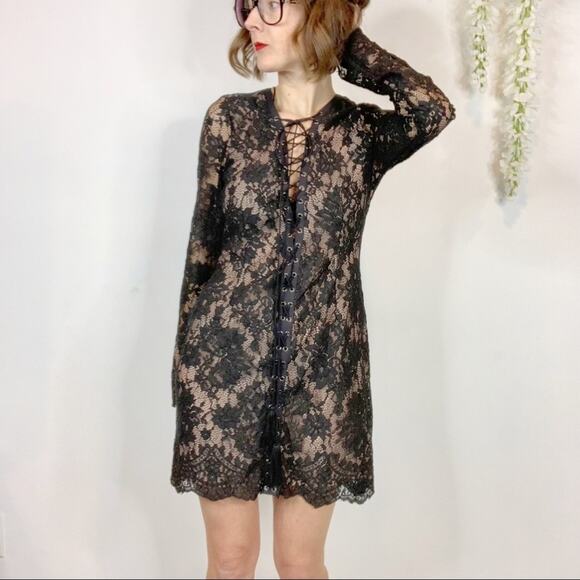 THE JETSET DIARIES x FREE PEOPLE lace dress long sleeve laceup v-neck - Picture 1 of 11
